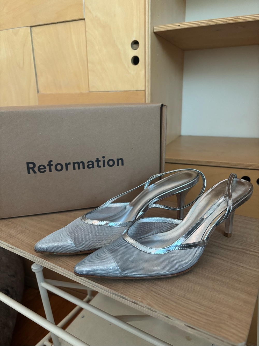 Reformation Mesh Slingback Heels